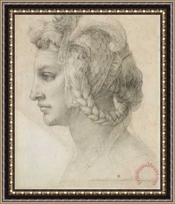 Michelangelo Buonarroti Michelangelo Ideal Head of a Woman Framed Painting
