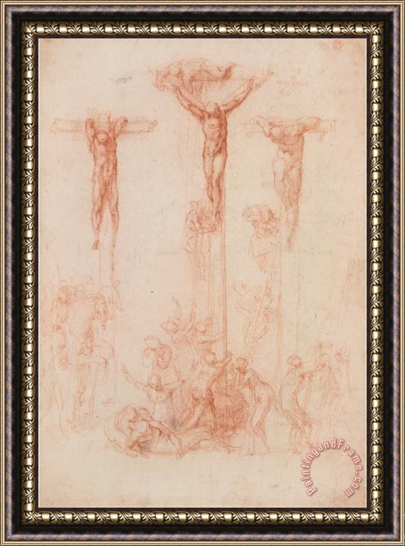 Michelangelo Buonarroti Michelangelo The Three Crosses Framed Painting