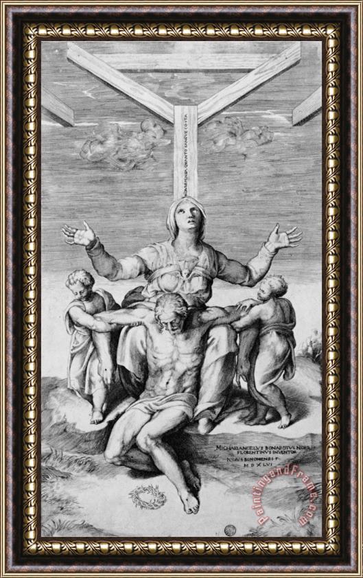 Michelangelo Buonarroti Pieta Engraved by Giulio Bonasone 1556 Engraving Framed Painting