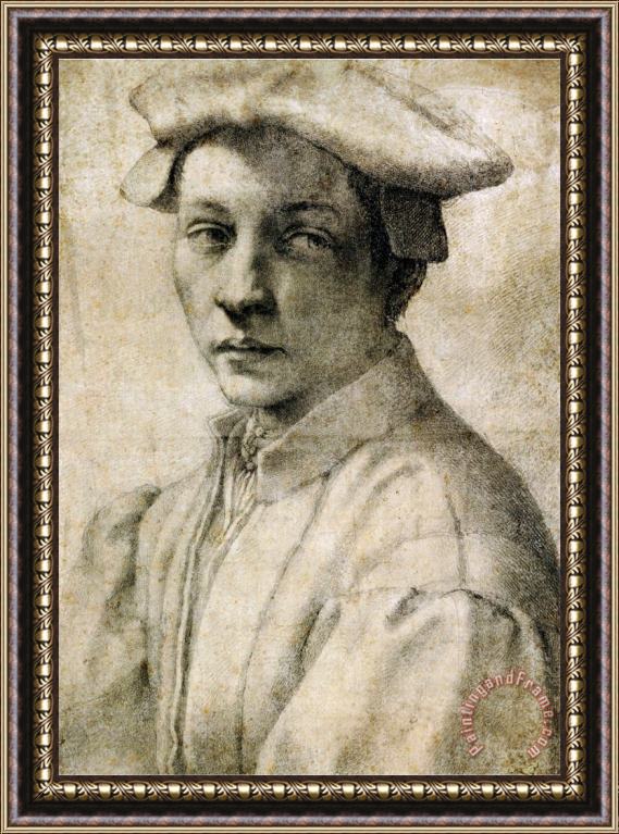 Michelangelo Buonarroti Portrait of Andrea Quaratesi Around 1532 Black Chalk on Paper Framed Print