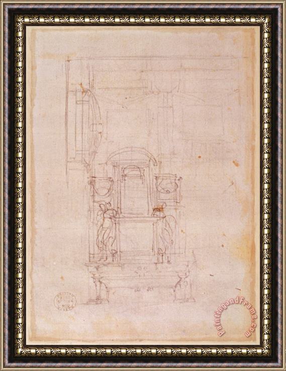 Michelangelo Buonarroti Preparatory Drawing for The Tomb of Pope Julius II 1453 1513 Charcoal on Paper Verso Framed Painting