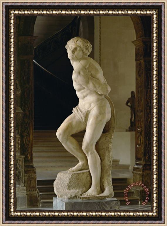 Michelangelo Buonarroti Rebellious Slave for The Tomb of Pope Julius II Giuliano Della Rovere Framed Painting
