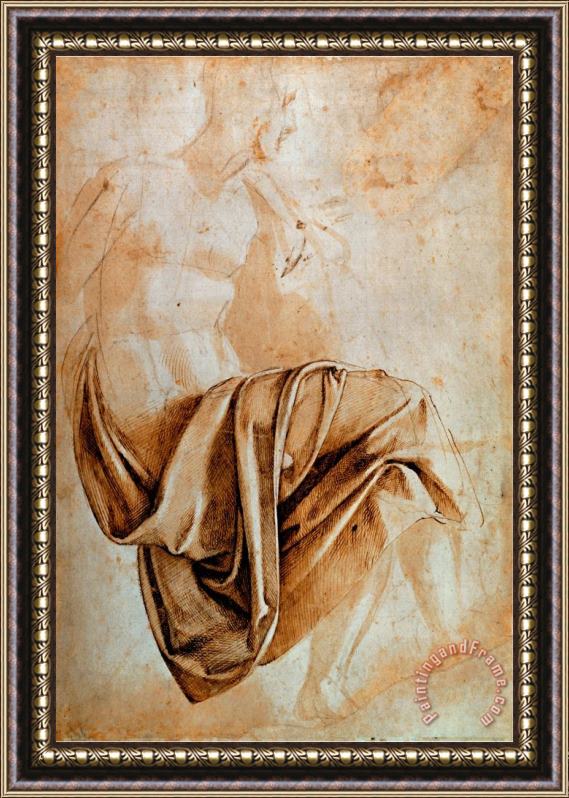Michelangelo Buonarroti Recto Study of Drapery Framed Painting