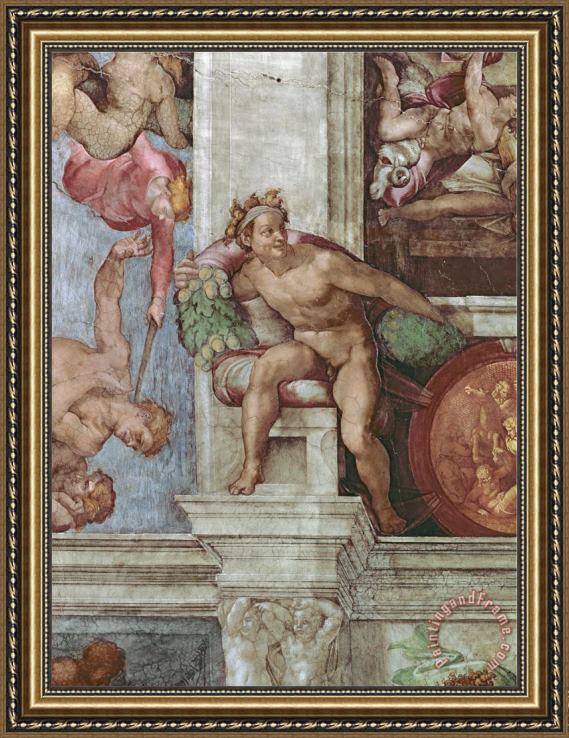 Michelangelo Buonarroti Sistine Chapel Ceiling 1508 12 Expulsion Of Adam And Eve From The Garden Of Eden Ignudo Framed Painting By Michelangelo