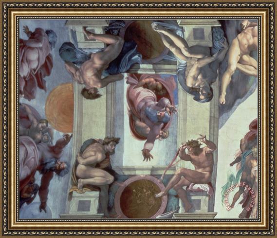 Michelangelo Buonarroti Sistine Chapel Ceiling 1508 12 The Separation Of The Waters From The Earth 1511 12 Framed Painting By Michelangelo Buonarroti