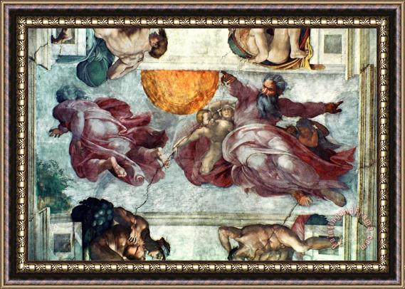 Michelangelo Buonarroti Sistine Chapel Ceiling Creation of The Sun And Moon 1508 12 Framed Painting