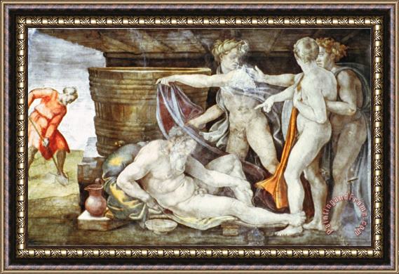 Michelangelo Buonarroti Sistine Chapel Ceiling Drunkenness of Noah Framed Print
