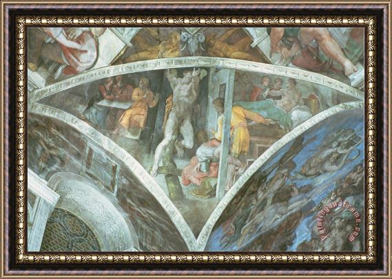Michelangelo Buonarroti Sistine Chapel Ceiling Haman Spandrel Pre Restoration Framed Print