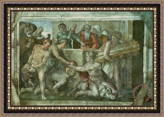 Michelangelo Buonarroti Sistine Chapel Ceiling Noah After The Flood Pre Restoration Framed Print