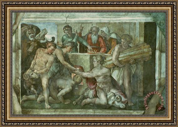 Michelangelo Buonarroti Sistine Chapel Ceiling Noah After The Flood Pre Restoration Framed Print By Michelangelo Buonarroti