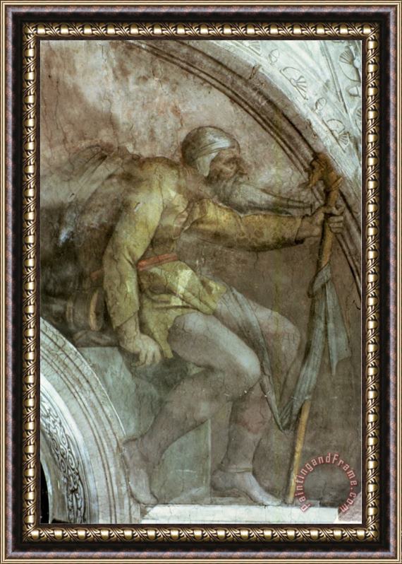 Michelangelo Buonarroti Sistine Chapel Ceiling One of The Ancestors of God Framed Painting