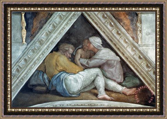 Michelangelo Buonarroti Sistine Chapel Ceiling The Ancestors of Christ Pre Restoration Framed Print