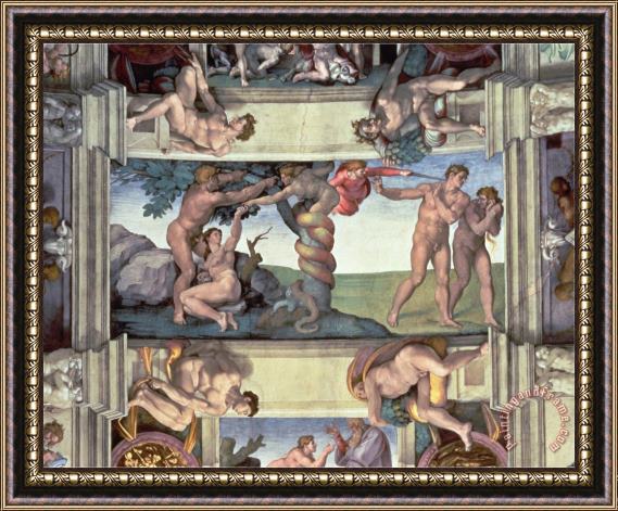 Michelangelo Buonarroti Sistine Chapel Ceiling The Fall of Man Expulsion From The Garden of Eden Four Ignudi 1510 Framed Print