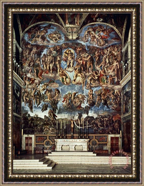 Michelangelo Buonarroti Sistine Chapel with The Retable of The Last Judgement Fall of The Damned Framed Painting