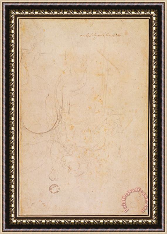 Michelangelo Buonarroti Sketch of a Figure with Artist S Signature Charcoal on Paper Verso Framed Painting