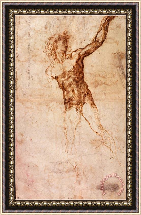 Michelangelo Buonarroti Sketch of a Nude Man Framed Print