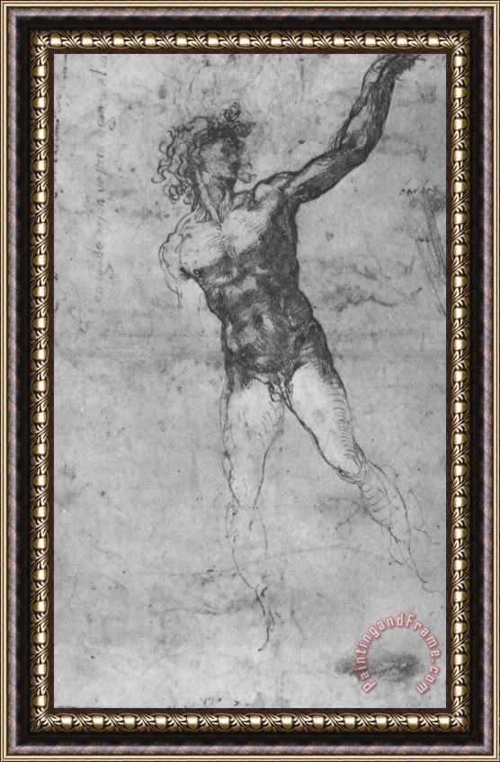 Michelangelo Buonarroti Sketch of a Nude Man Study for The Battle of Cascina Framed Painting