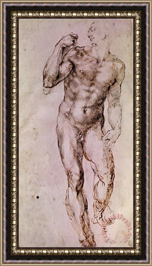 Michelangelo Buonarroti Sketch of David with His Sling 1503 4 Framed Painting