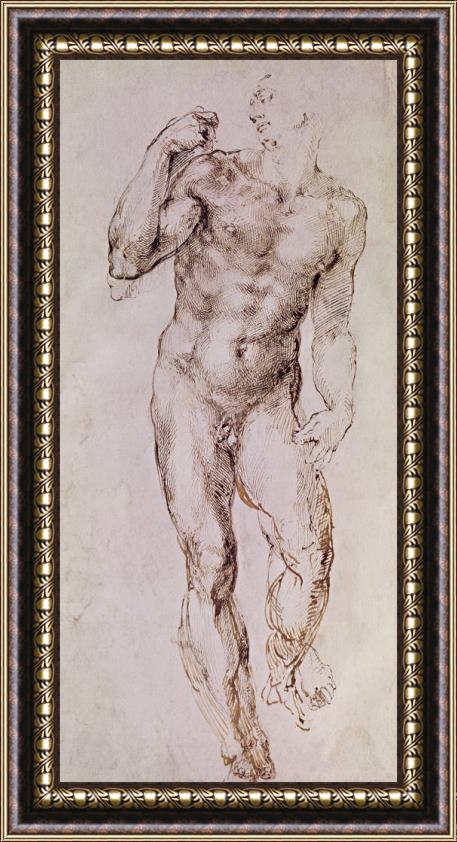 Michelangelo Buonarroti Sketch Of David With His Sling Framed Painting