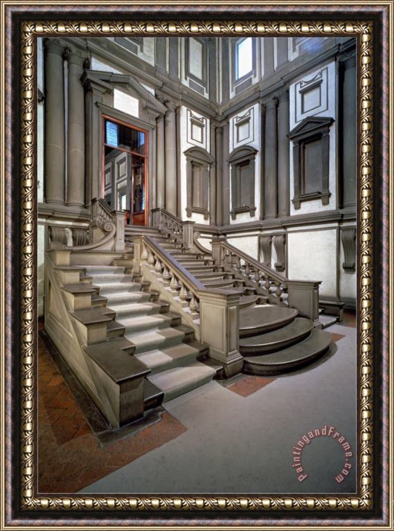 Michelangelo Buonarroti Staircase in The Entrance Hall of The Laurentian Library Completed by Bartolomeo Ammannati 1559 Framed Painting