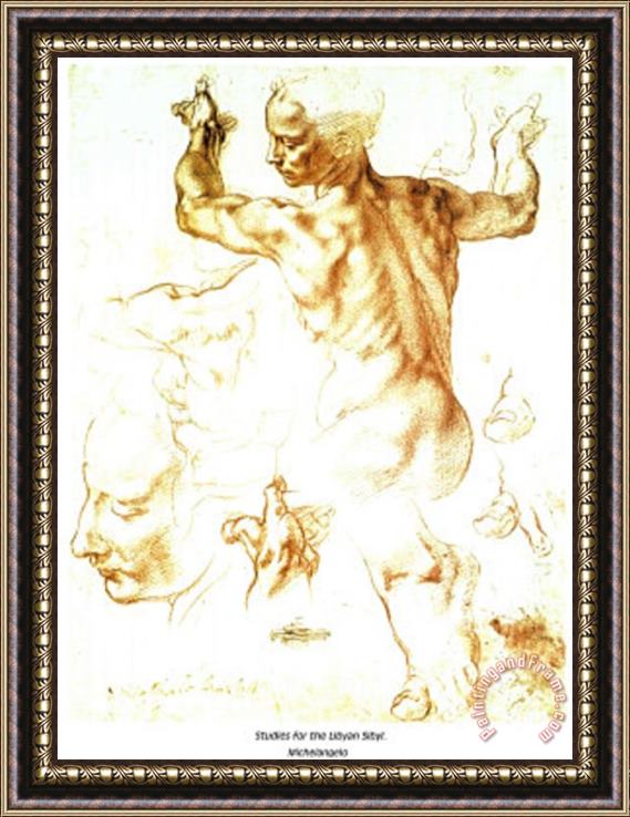 Michelangelo Buonarroti Studies for The Libyan Sibyl Framed Painting
