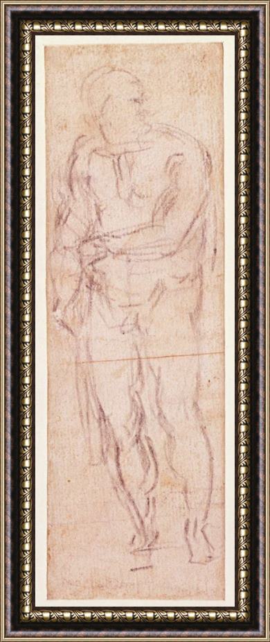 Michelangelo Buonarroti Study for Adam in The Expulsion 1508 12 Framed Painting