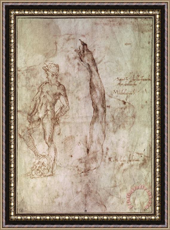 Michelangelo Buonarroti Study for David Framed Painting
