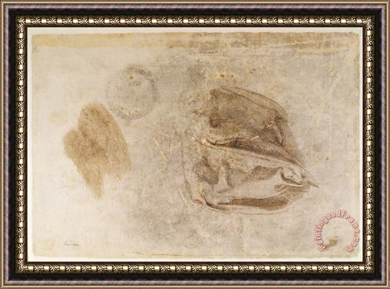 Michelangelo Buonarroti Study for The Robes of The Erythraean Sibyl Framed Painting
