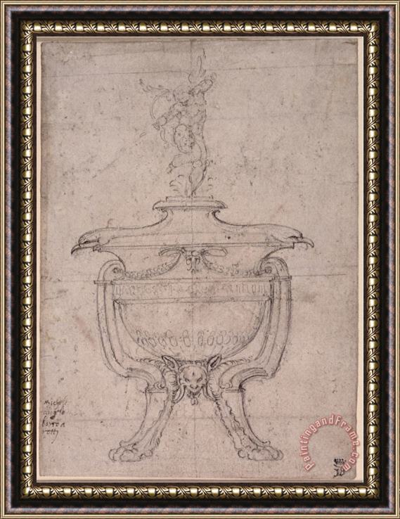 Michelangelo Buonarroti Study of a Decorative Urn Framed Painting