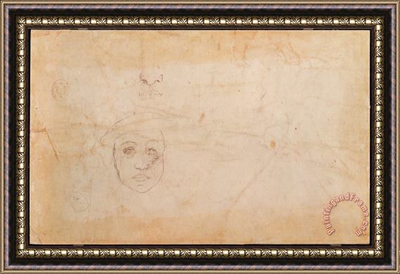 Michelangelo Buonarroti Study of a Male Head Pencil on Paper Verso Framed Print