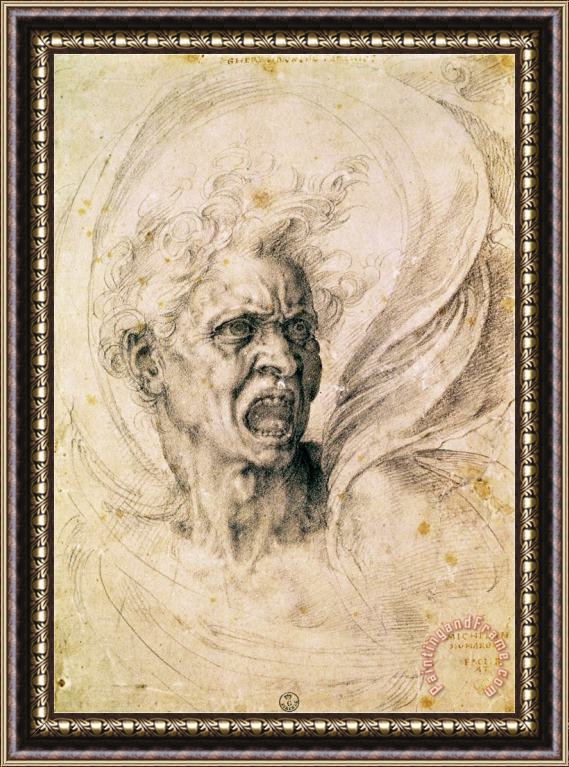 Michelangelo Buonarroti Study of a Man Shouting Framed Painting