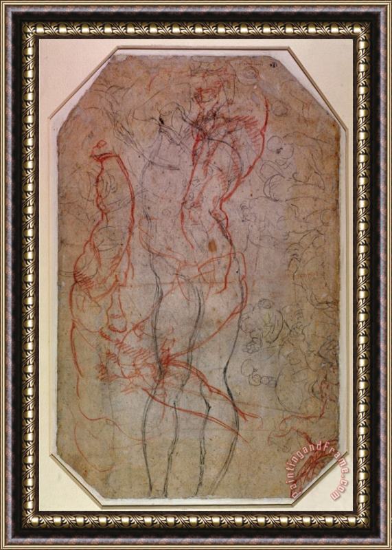 Michelangelo Buonarroti Study of Figures And The Creation of Adam Framed Painting
