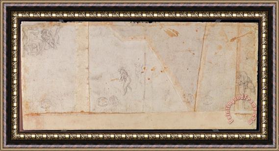 Michelangelo Buonarroti Study of Figures Black Chalk on Paper Verso Framed Painting
