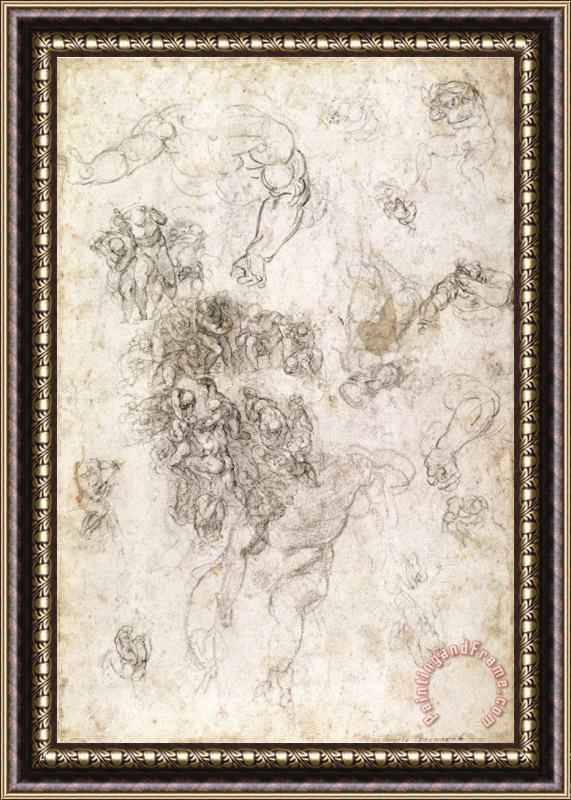 Michelangelo Buonarroti Study of Figures for The Last Judgement with Artist S Signature 1536 41 Framed Painting