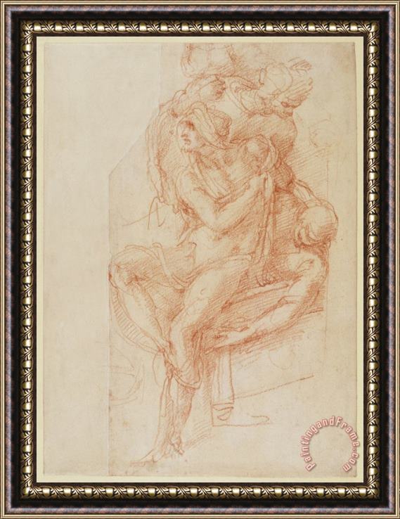 Michelangelo Buonarroti Study of Lazarus And Two Attendant Figure Framed Painting