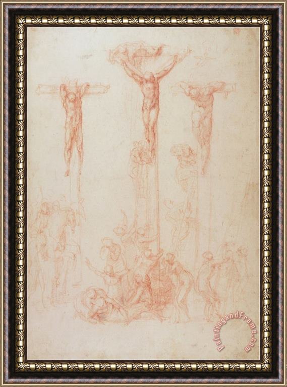 Michelangelo Buonarroti Study of Three Crosses Framed Painting