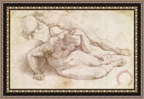 Michelangelo Buonarroti Study of Three Male Figures Framed Painting