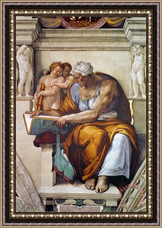 Michelangelo Buonarroti The Sistine Chapel Ceiling Frescos After Restoration The Creation of Adam Framed Print