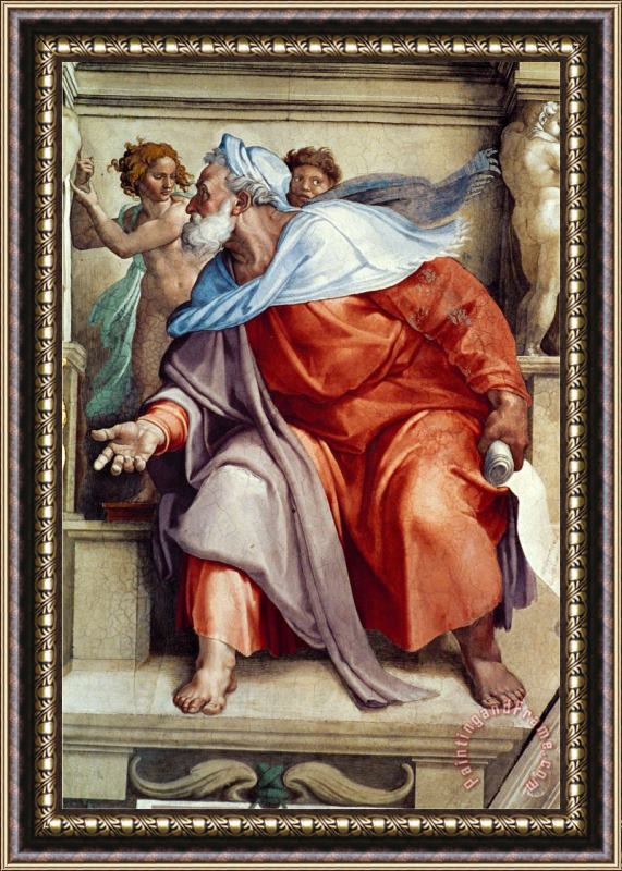 Michelangelo Buonarroti The Sistine Chapel Ceiling Frescos After Restoration The Prophet Ezekiel Framed Painting
