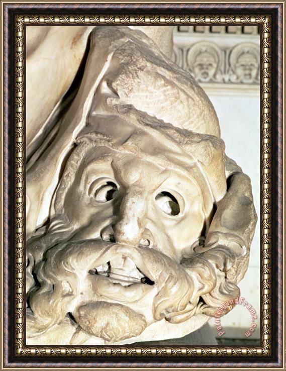 Michelangelo Buonarroti The Tomb of Giuliano De Medici Detail of The Tragic Mask Under The Arm of Night 1520 34 Framed Painting
