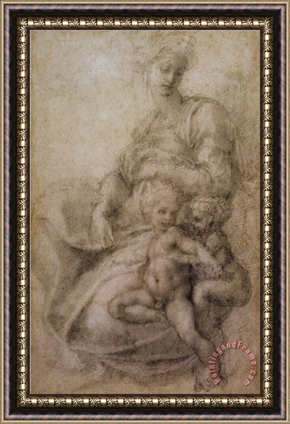 Michelangelo Buonarroti The Virgin And Child with The Infant Baptist C 1530 Framed Painting