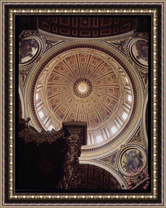 Michelangelo Buonarroti View of The Interior of The Dome Begun by Michelangelo in 1546 And Completed by Domenico Fontana Framed Painting
