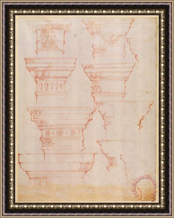 Michelangelo Buonarroti W 18v Study of Column Capitals Framed Painting