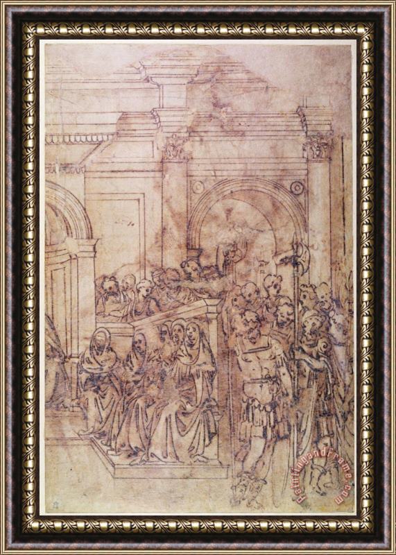Michelangelo Buonarroti W 29 Sketch of a Crowd for a Classical Scene Framed Print