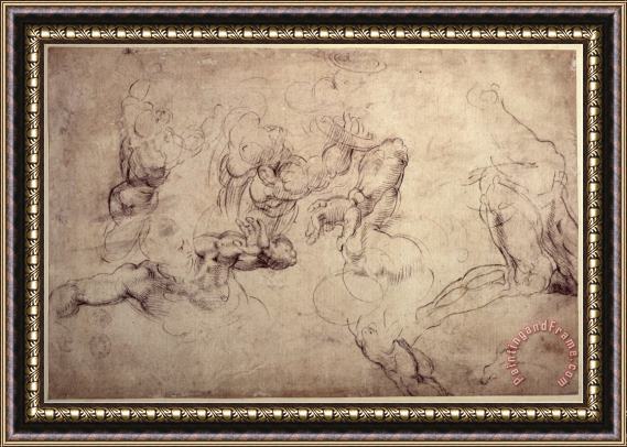 Michelangelo Buonarroti W 61v Male Figure Studies Framed Painting