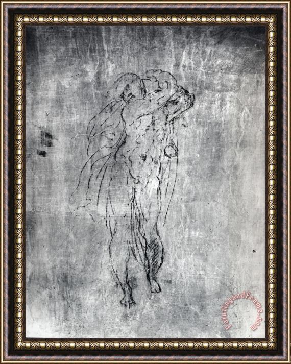 Michelangelo Buonarroti Wall Drawing of a Male Figure C 1530 Framed Painting