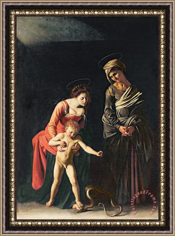 Michelangelo Merisi da Caravaggio Madonna and Child with a Serpent Framed Painting