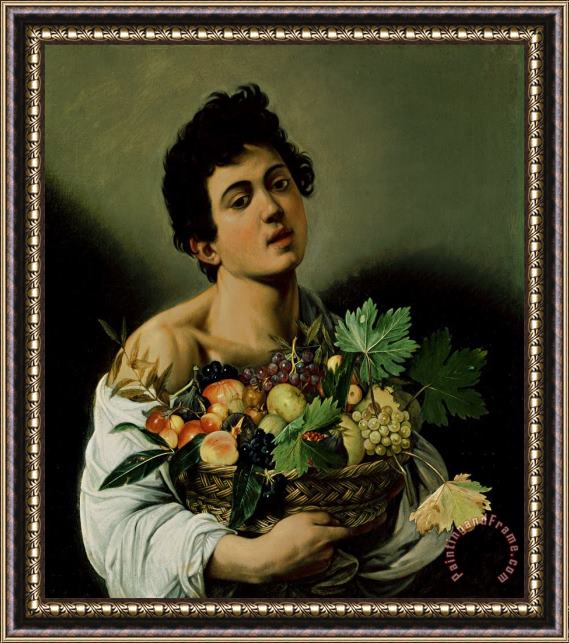 Michelangelo Merisi da Caravaggio Youth with a Basket of Fruit Framed Painting