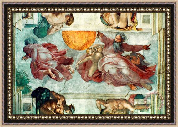 Michelangelo Sistine Chapel Ceiling Creation of the Sun and Moon Framed Painting