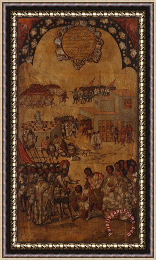 Miguel Gonzales The Conquest of Mexico. Tabla VI Framed Painting